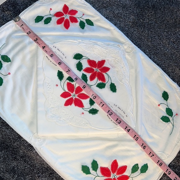 PLACEMAT & NAPKIN FOUR (4) PIECE SET POINSETTIA VINTAGE BATTENBURG LACE JABARA - Picture 5 of 9